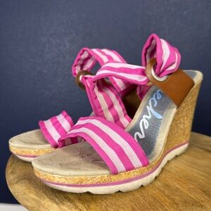 Skechers Cali Cutting Edge Slide Bar Pink Striped Wedge Sandals, Size 10